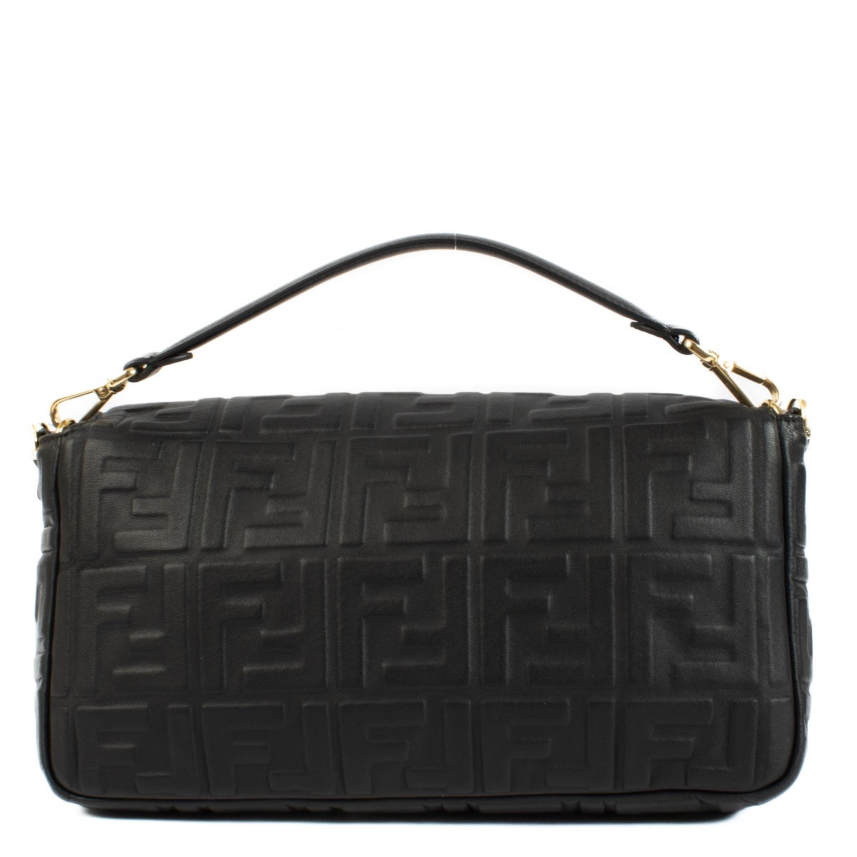 Fendi Black Zucca Embossed Large Baguette Bag