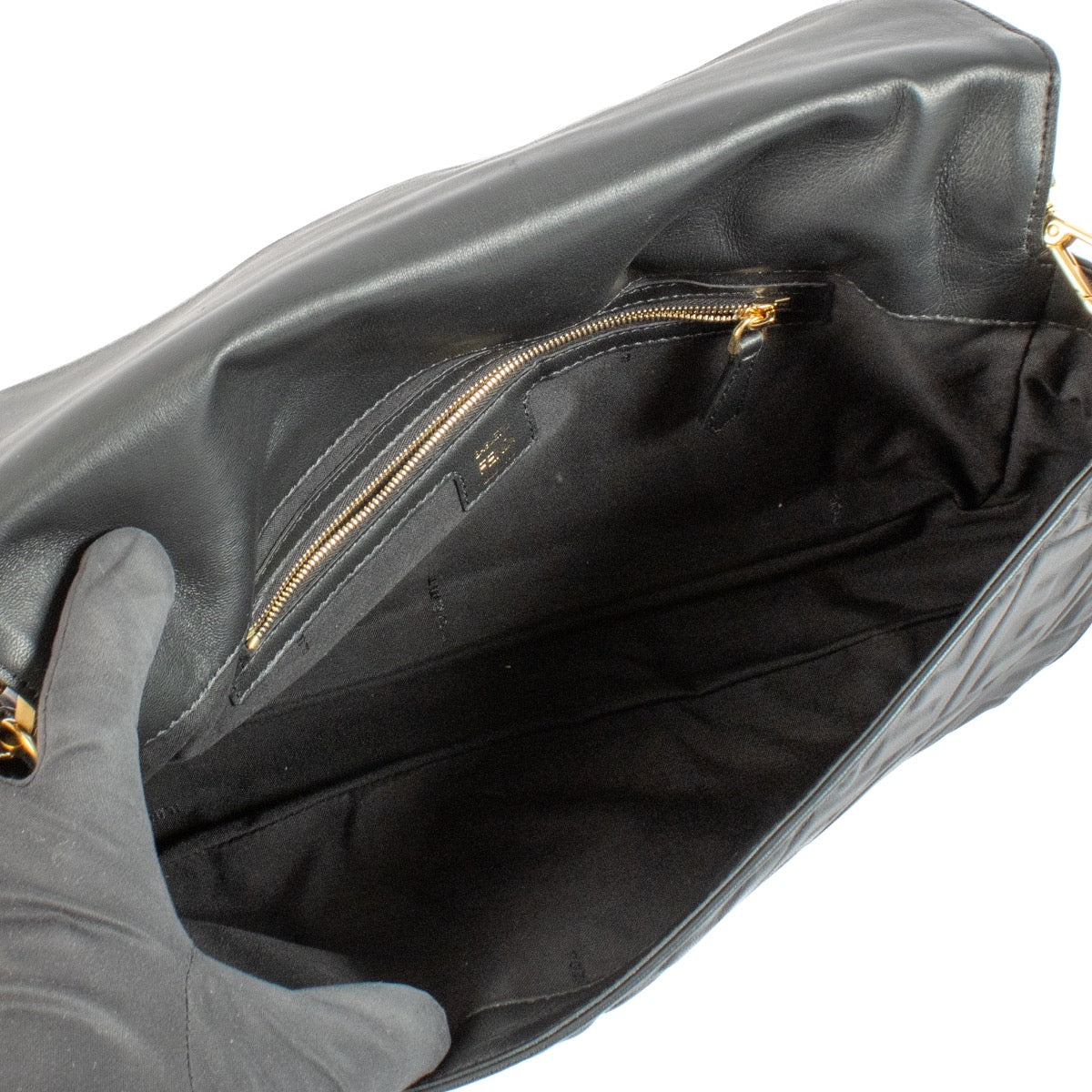 Fendi Black Zucca Embossed Large Baguette Bag