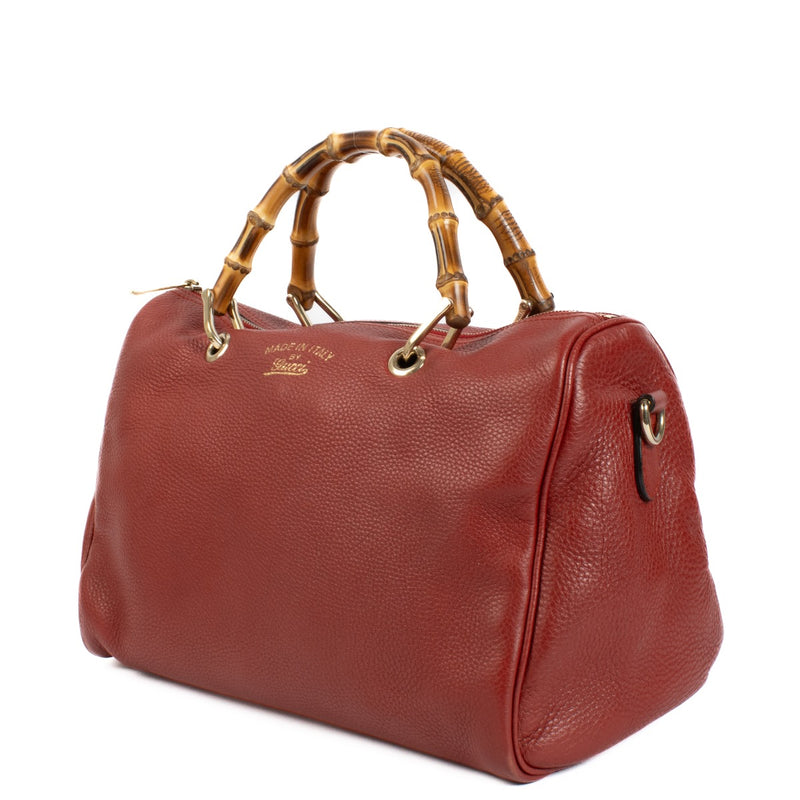 Gucci Burgundy Calfskin Medium Bamboo Shopper Boston Bag