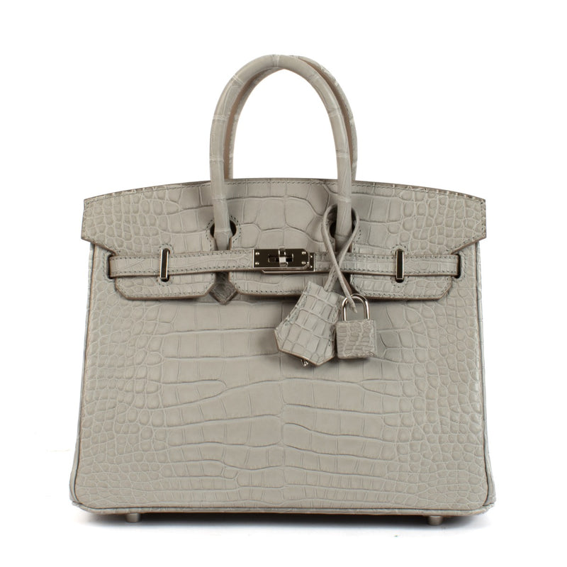Hermès 2019 Birkin 25 Gris Perle Matte Alligator Mississippiensis Palladium Hardware