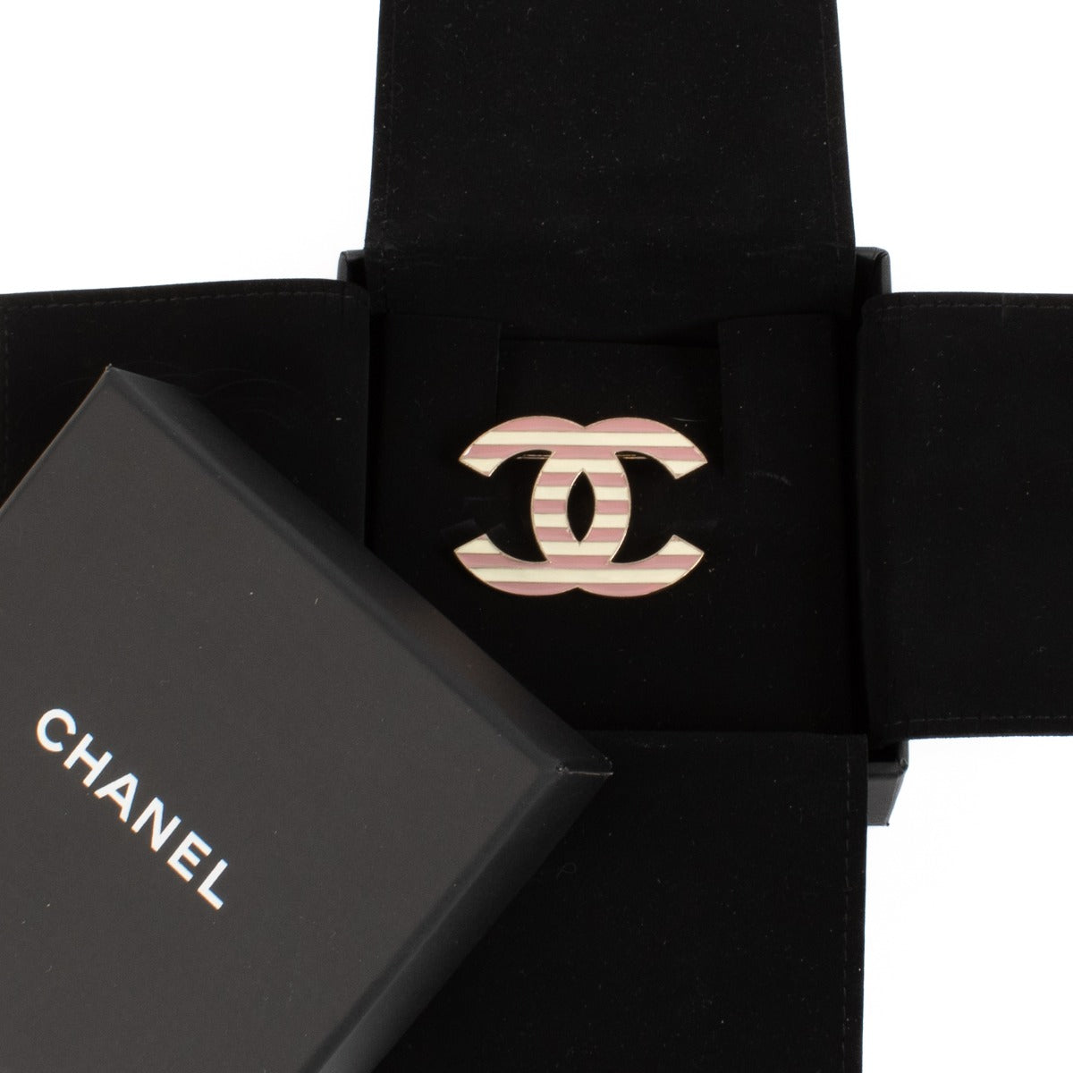 Chanel A13 Pink/Cream Striped CC Brooch
