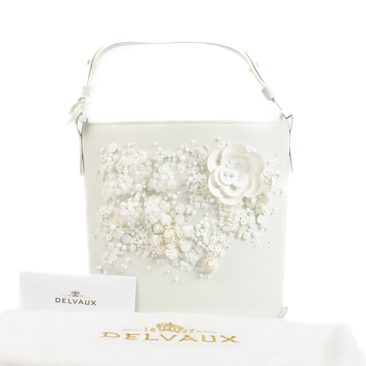 Delvaux Optic White Box Calf The Blossom Rave Pin Mini Bucket Bag