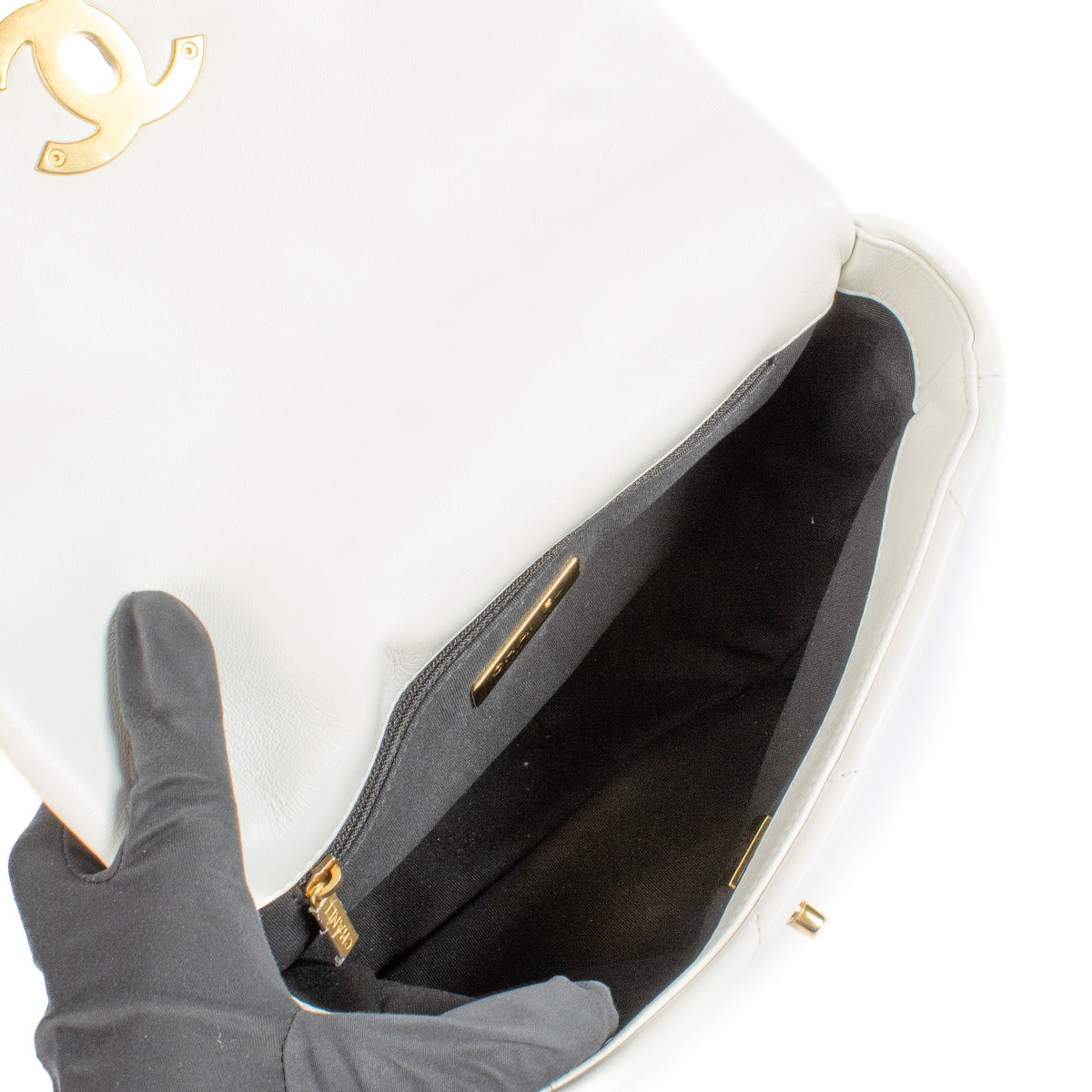 Chanel White Lambskin Medium Chanel 19 Flap Bag