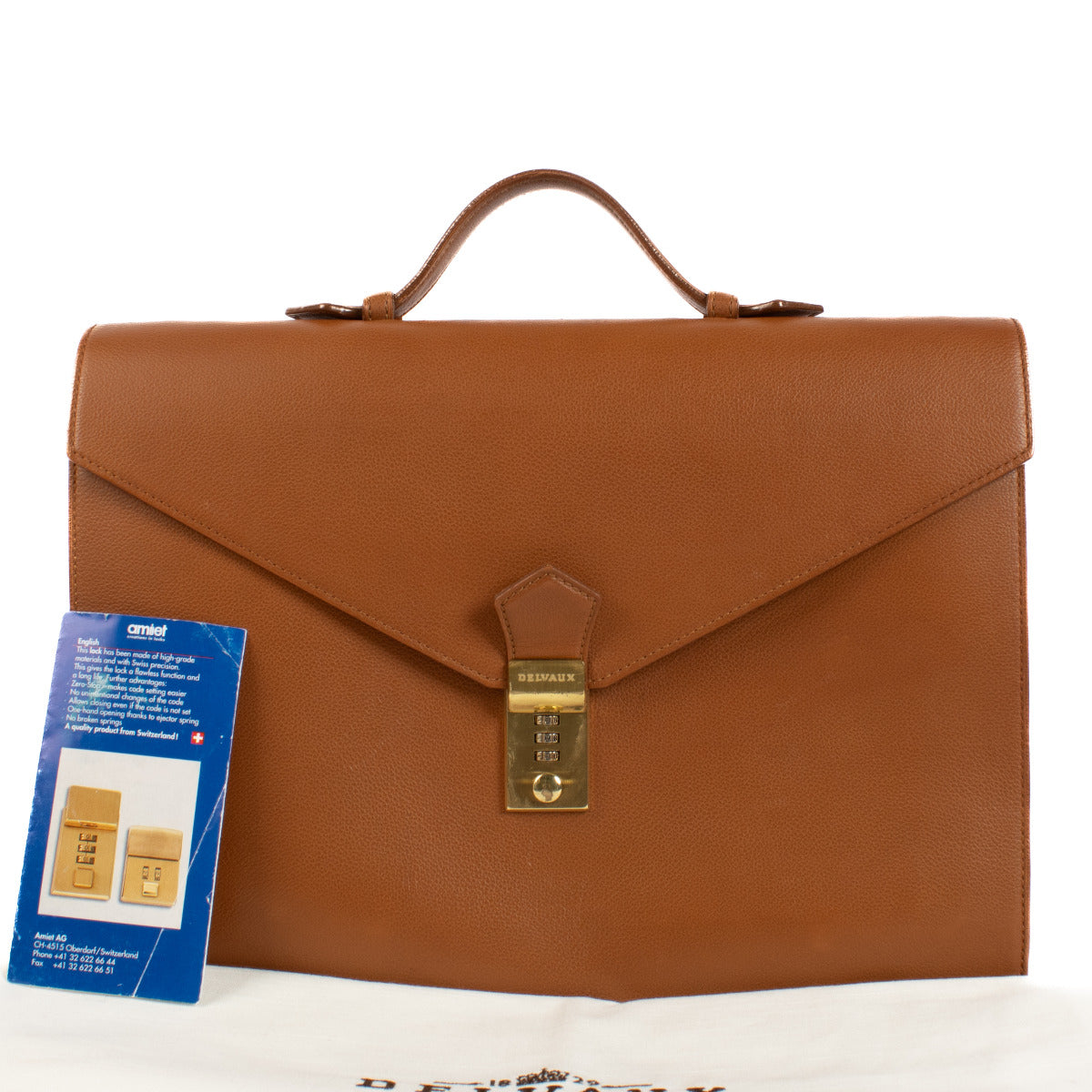 Porte-documents Consulat Delvaux en cuir camel