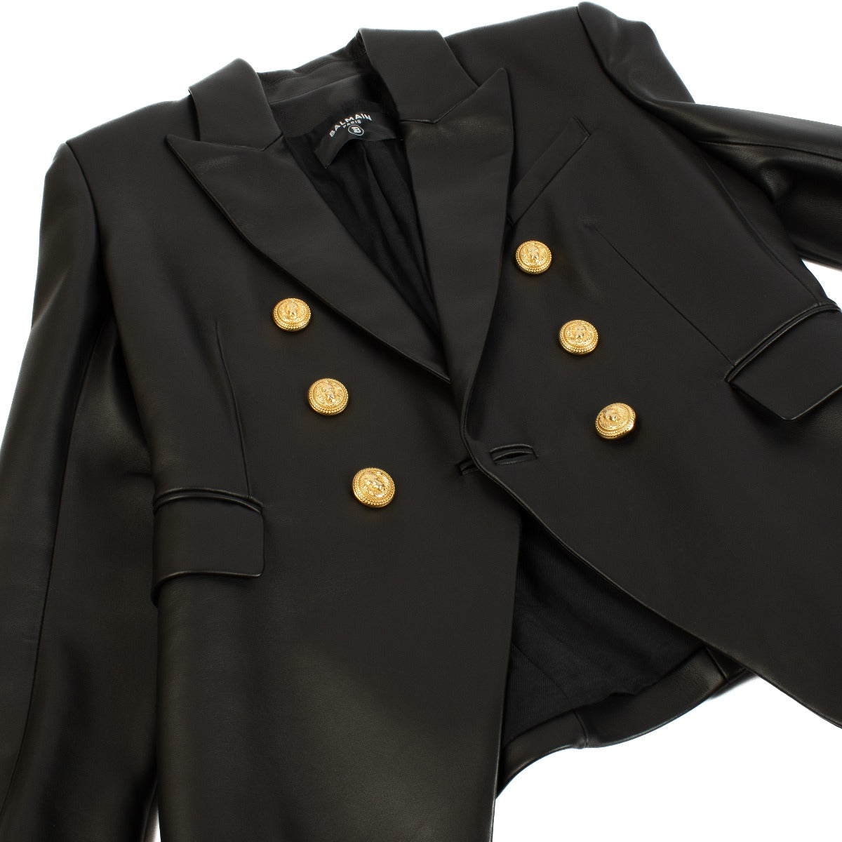 Balmain Black Leather Blazer - Size FR44