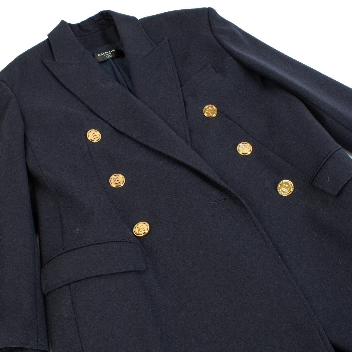 Balmain Blue Double-breasted Wool Coat - Size 38