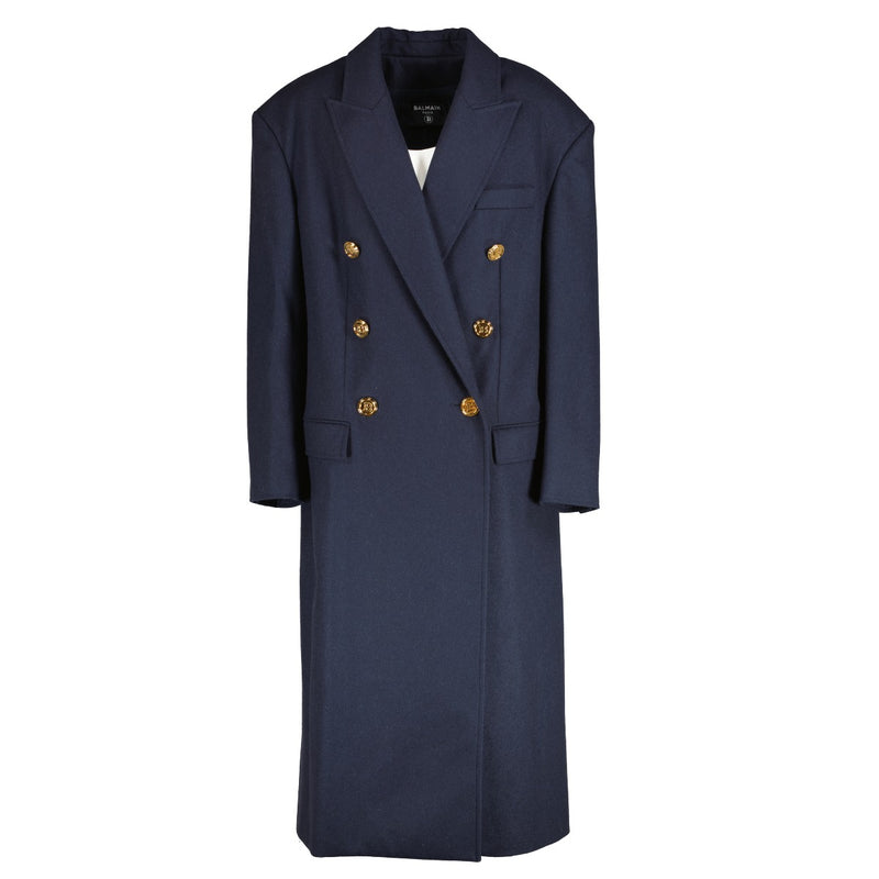 Balmain Blue Double-breasted Wool Coat