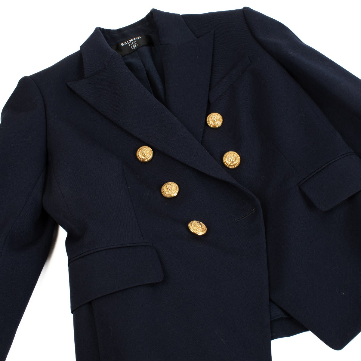 Balmain Blauwe Dubbelrijige Jas van Wol - Maat FR44