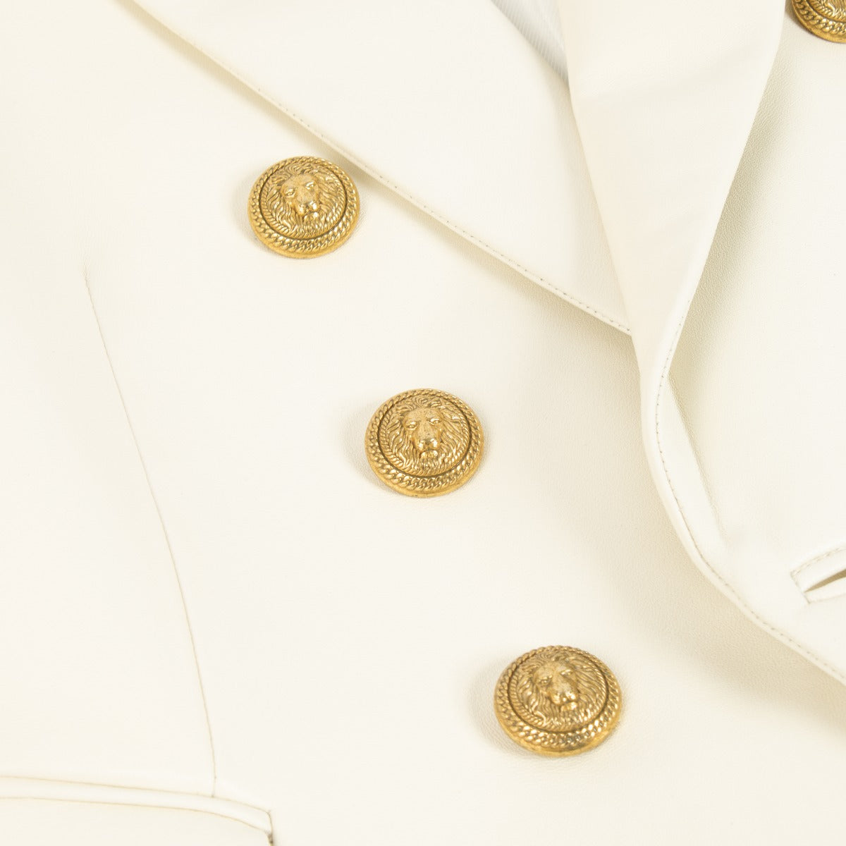 Balmain Cream Leather Classic 6 Button Jacket - Size FR44