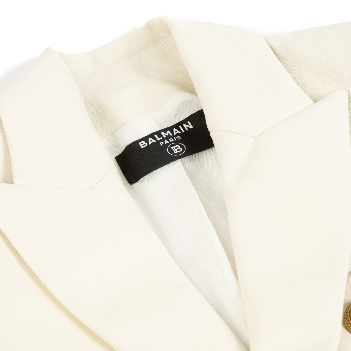 Balmain Cream Leather Classic 6 Button Jacket - Size FR44