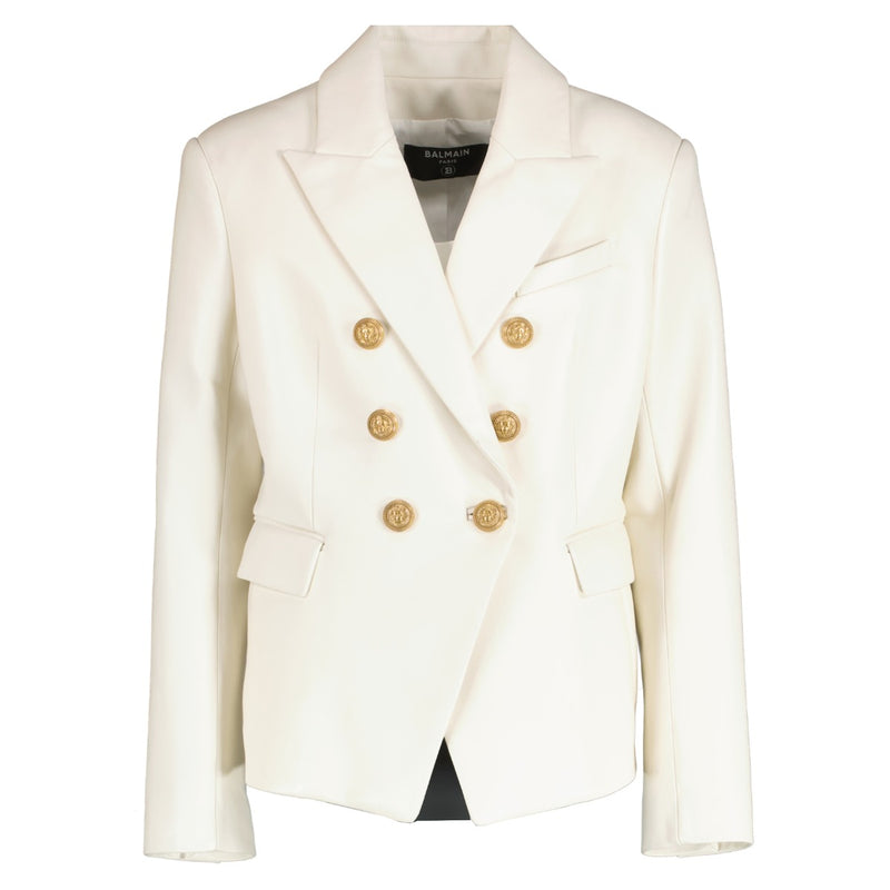 Balmain Cream Leather Classic 6 Button Jacket