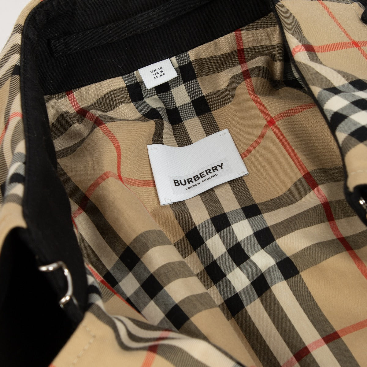 Trench-coat Burberry noir à carreaux - Taille UK10