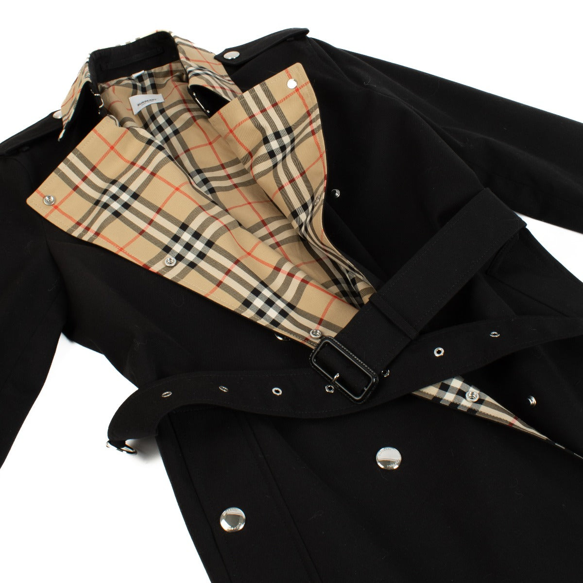 Trench-coat Burberry noir à carreaux - Taille UK10