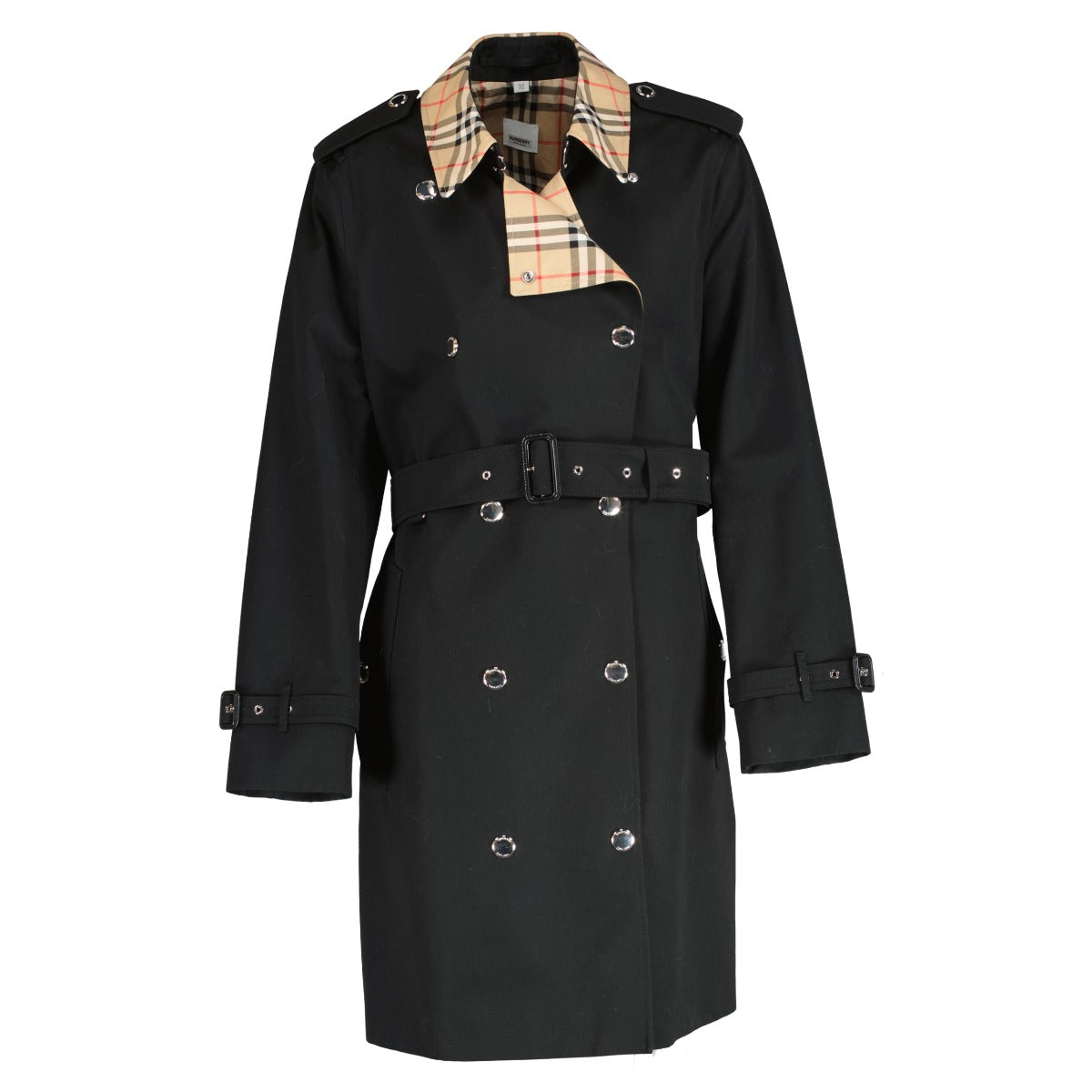 Trench-coat Burberry noir à carreaux - Taille UK10