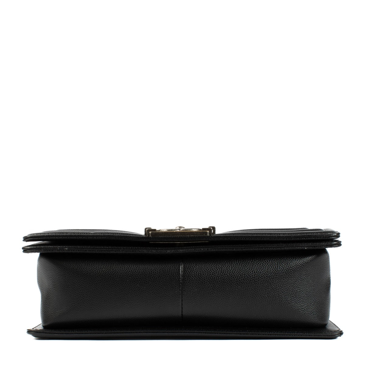 Chanel Boy Bag in black, featuring quilted leather, a signature push-lock closure, and a chunky chain strap. Shop now on Labellov.com.