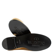 Valentino Garavani Gold Loafers in matte gold, size 38, featuring a sleek design with signature. Shop now on Labellov.com.
