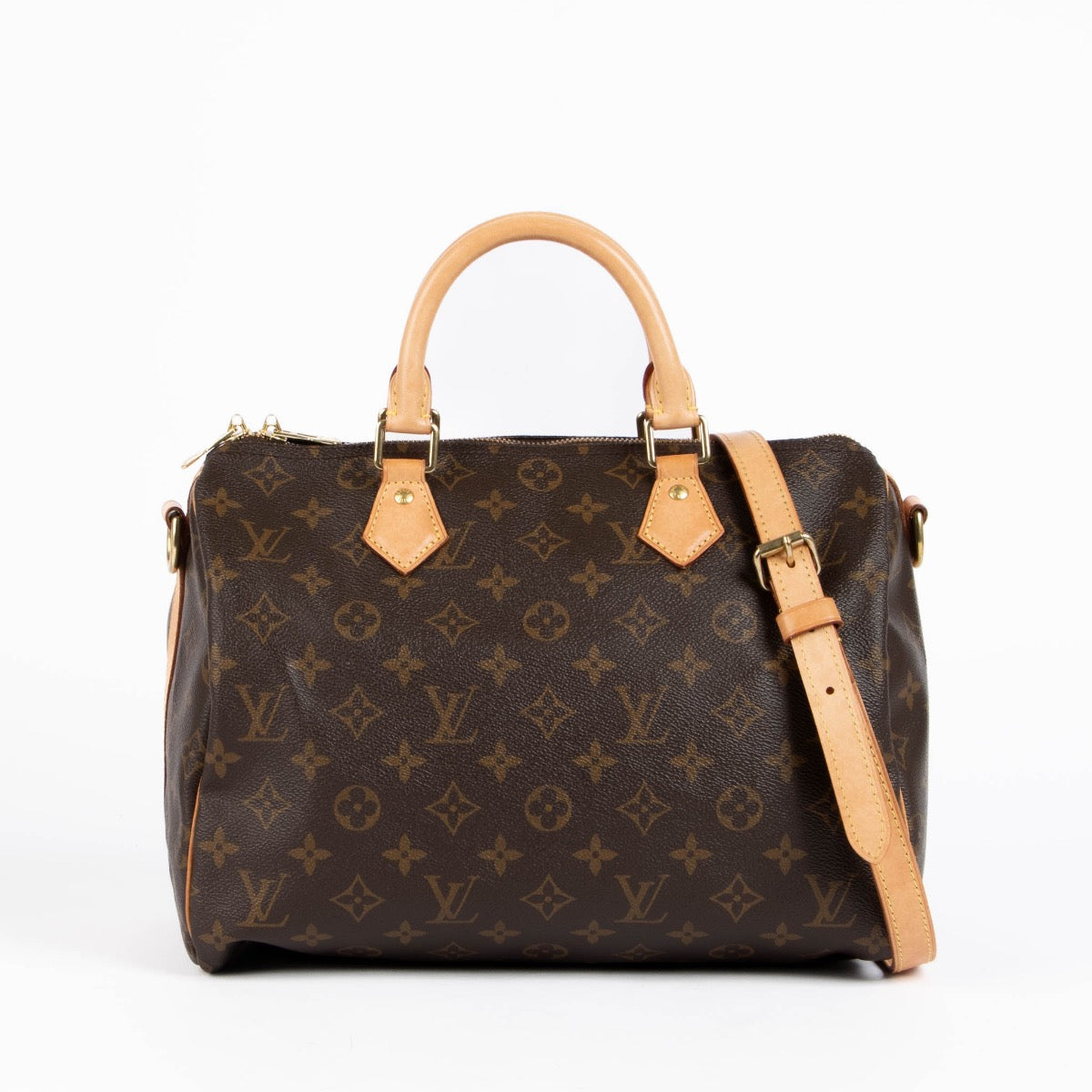 Authentic pre-loved Louis Vuitton Brown Monogram Canvas Speedy Bandoulière 30 Top Handle Bag on Labellov.com