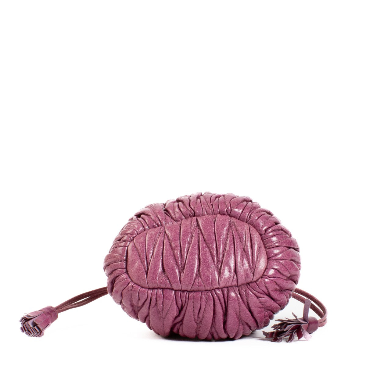 The Miu Miu Purple Crossbody is a small, pouch-shaped bag in a rich purple hue, featuring gold hardware for a luxurious touch. Perfect for carrying essentials in style. Buy now on Labellov.com