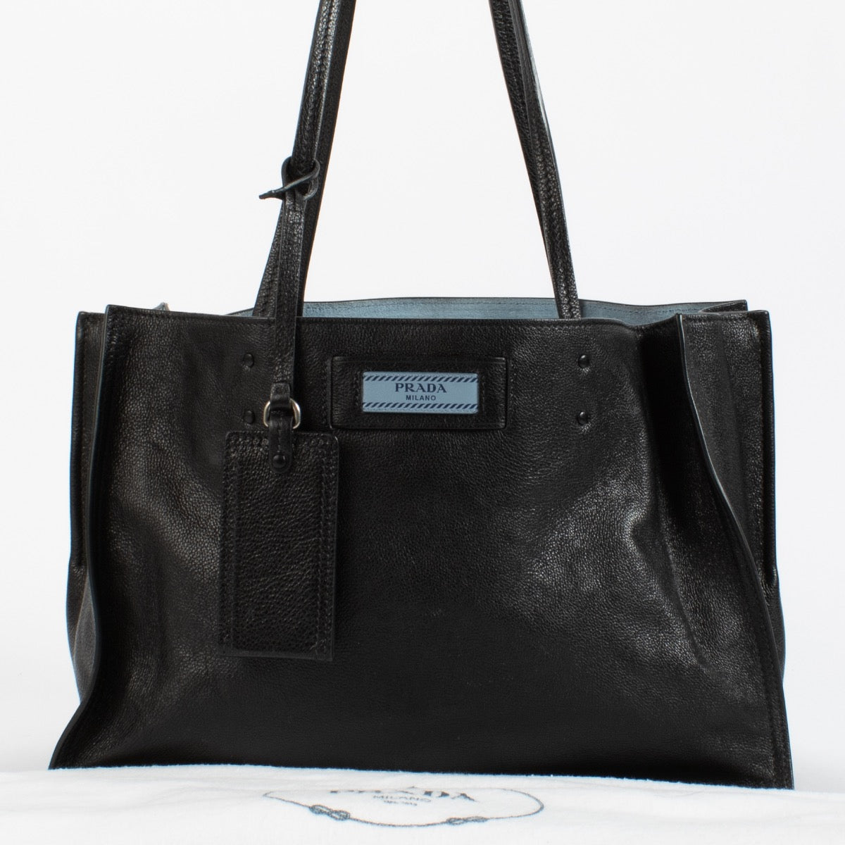 Sac cabas Prada Etiquette petit format en veau glacé noir