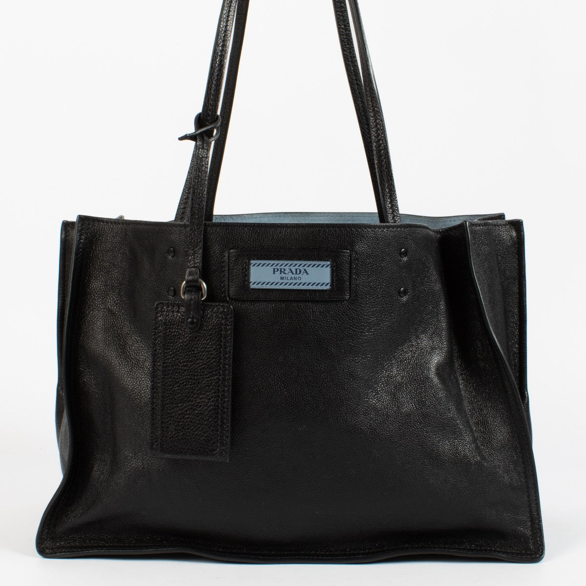 Sac cabas Prada Etiquette petit format en veau glacé noir