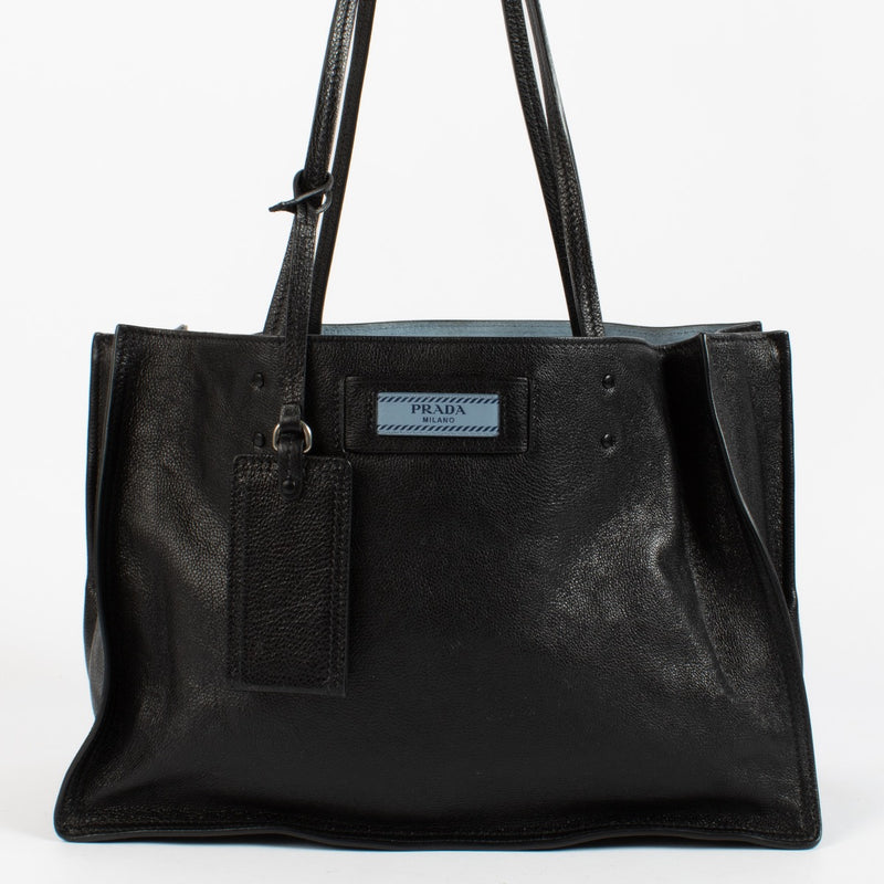Prada Black Glace Calf Etiquette Small Tote Bag