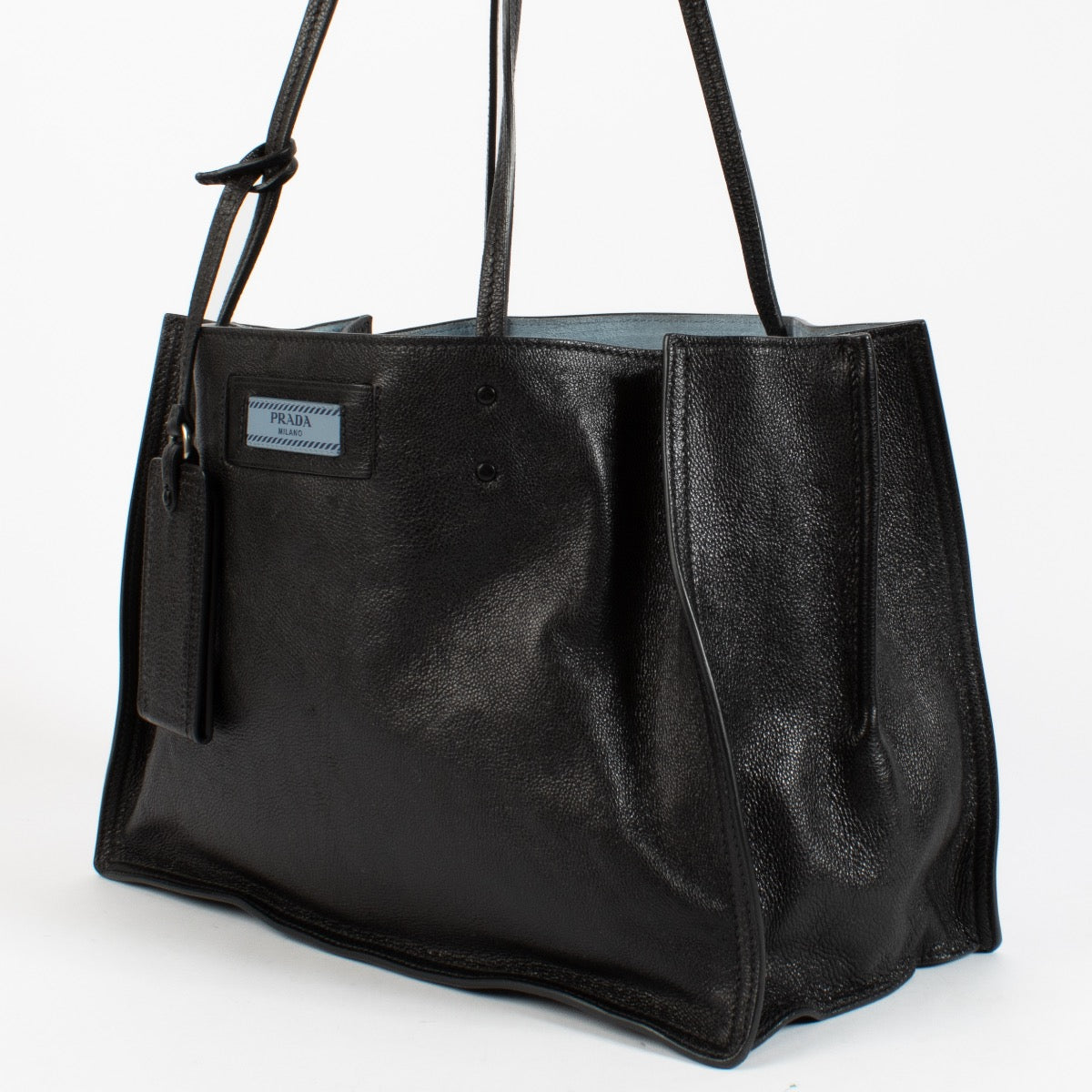 Sac cabas Prada Etiquette petit format en veau glacé noir