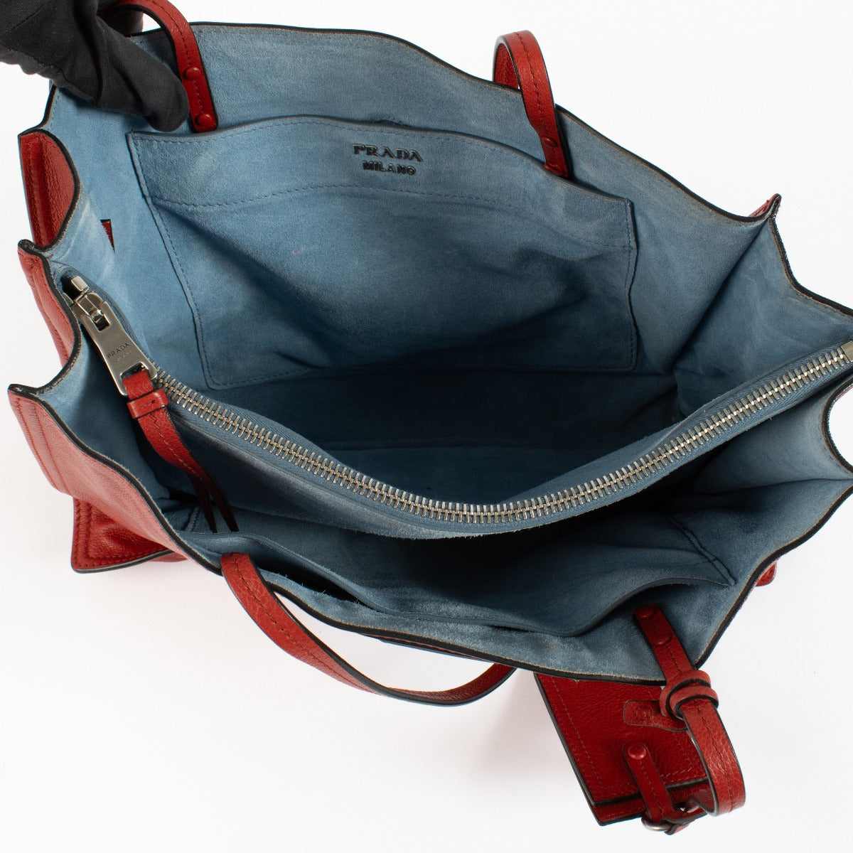 Prada Red Glace Calf Etiquette Small Tote Bag