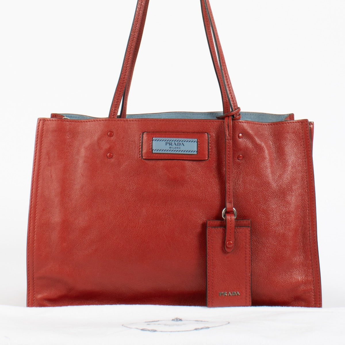 Prada Red Glace Calf Etiquette Small Tote Bag