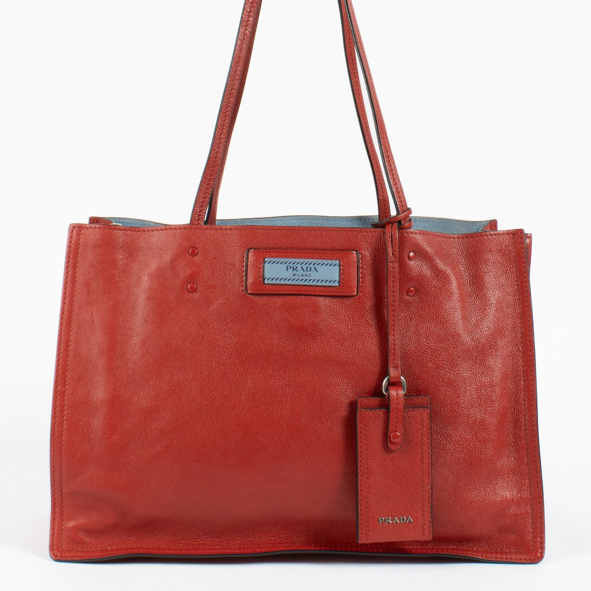 Prada Red Glace Calf Etiquette Small Tote Bag