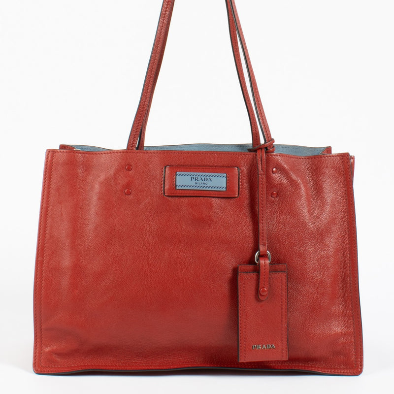 Prada Red Glace Calf Etiquette Small Tote Bag