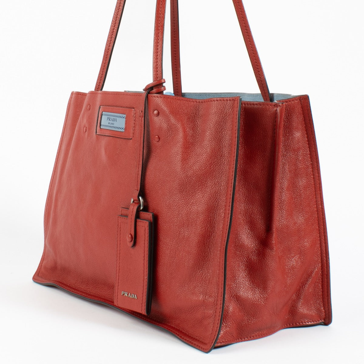 Prada Red Glace Calf Etiquette Small Tote Bag