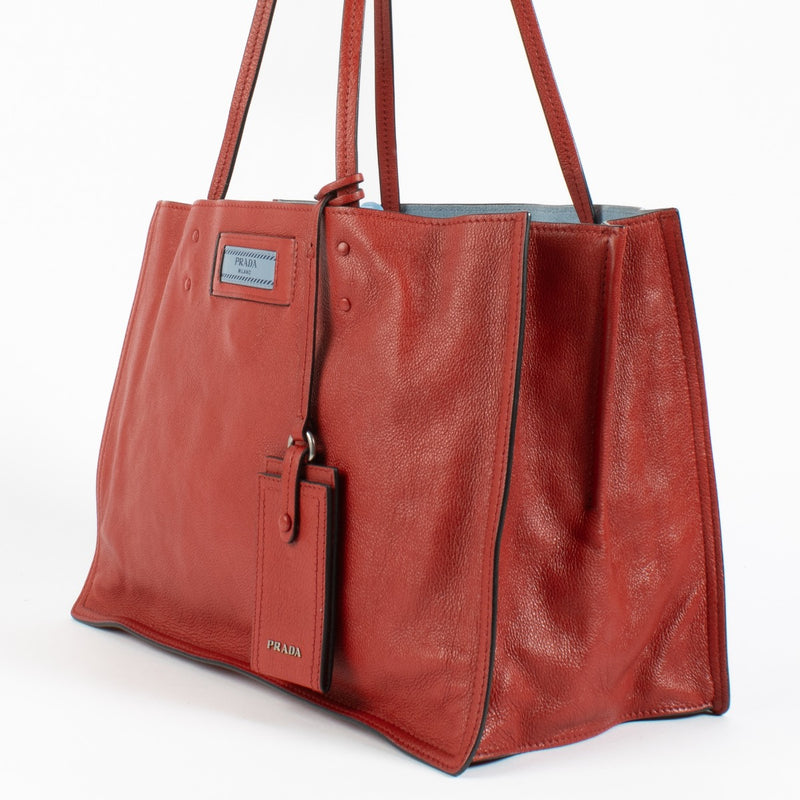 Prada Red Glace Calf Etiquette Small Tote Bag