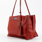Authentic Second Hand Prada Red Glacé Calf Etiquette Small Tote Bag on Labellov.com
