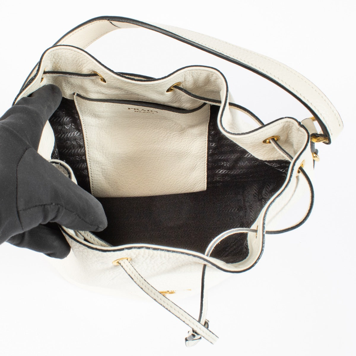 Prada White Vitello Daino Bucket Bag
