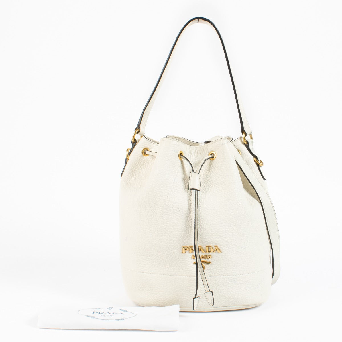 Prada White Vitello Daino Bucket Bag