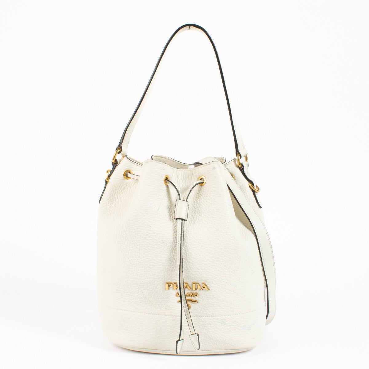 Prada White Vitello Daino Bucket Bag