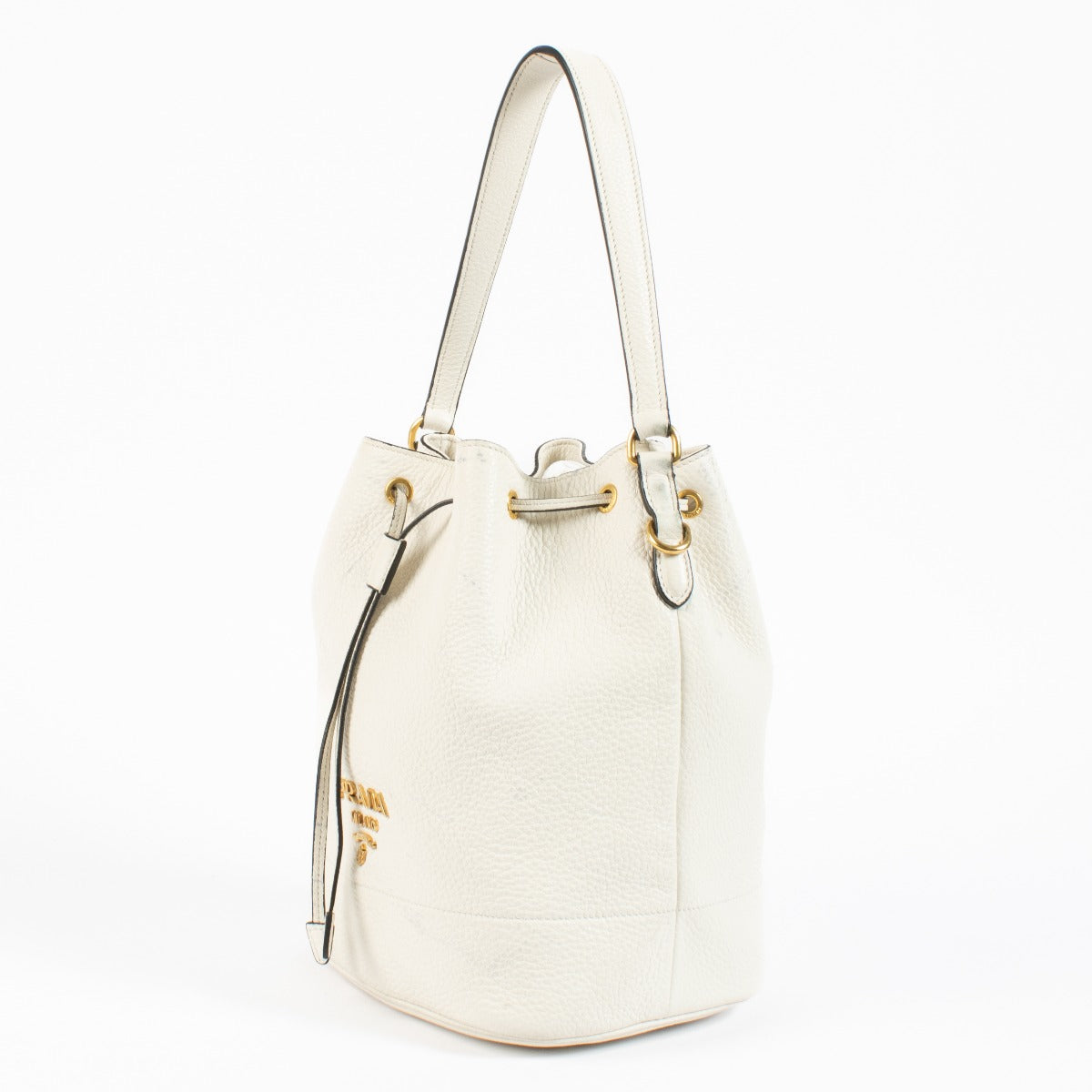 Prada White Vitello Daino Bucket Bag