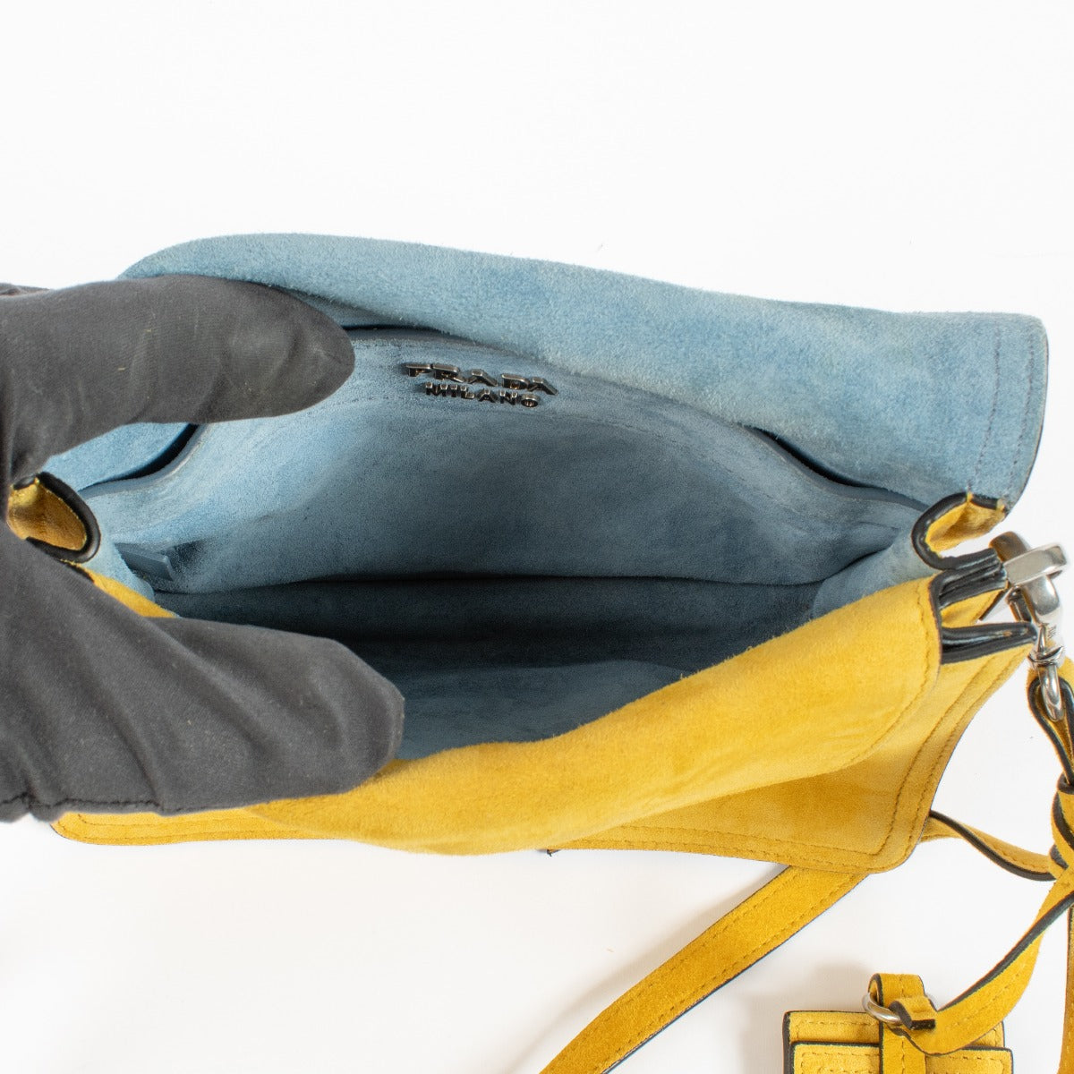 Prada Yellow Suede Etiquette Small Shoulder Bag