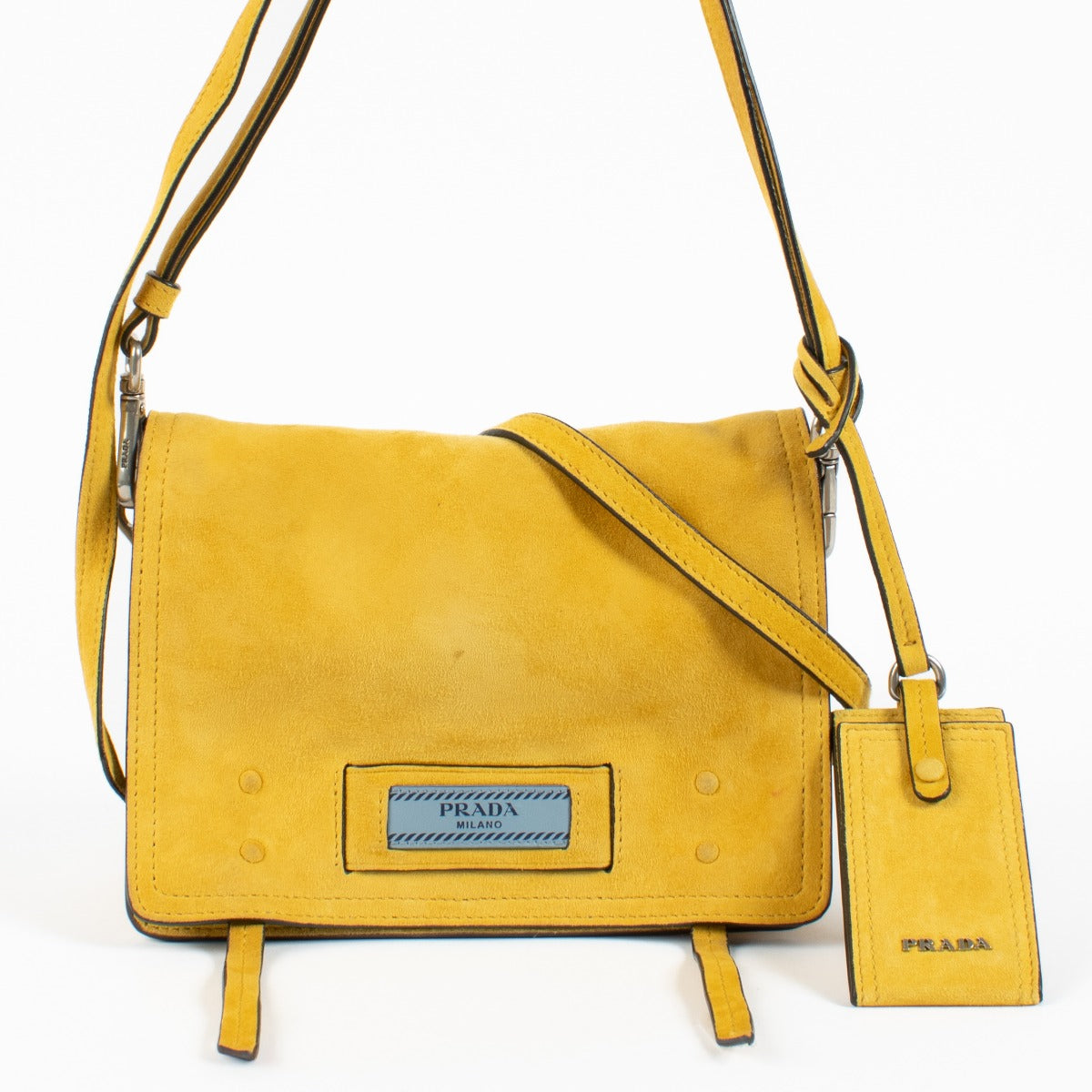 Prada Yellow Suede Etiquette Small Shoulder Bag