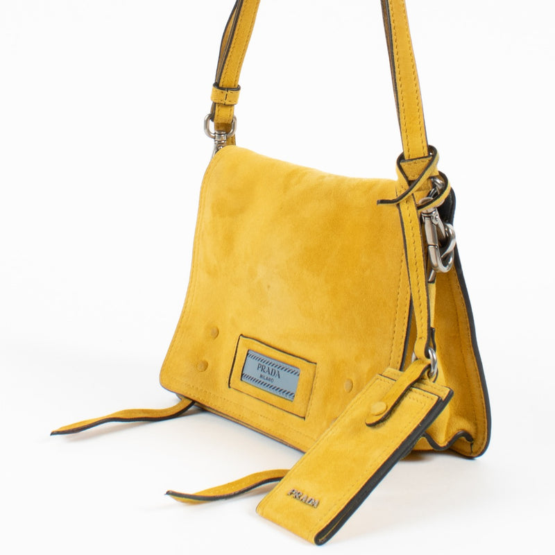 Prada Yellow Suede Etiquette Small Shoulder Bag