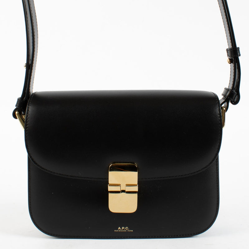 A.P.C. black leather shoulder bag with gold-tone hardware in very good condition at Labellov.com
