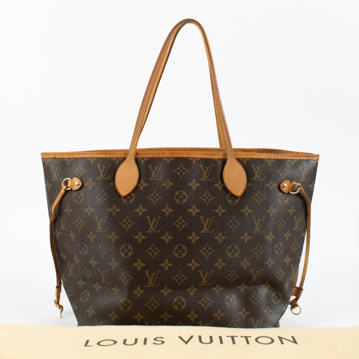 Louis Vuitton Monogram Neverfull tote bag in brown coated canvas with leather handles, pre-owned condition at Labellov.com