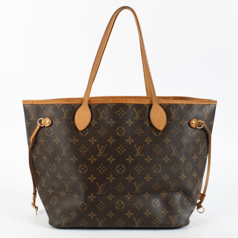 Louis Vuitton Monogram Neverfull tote bag in brown coated canvas with leather handles, pre-owned condition at Labellov.com
