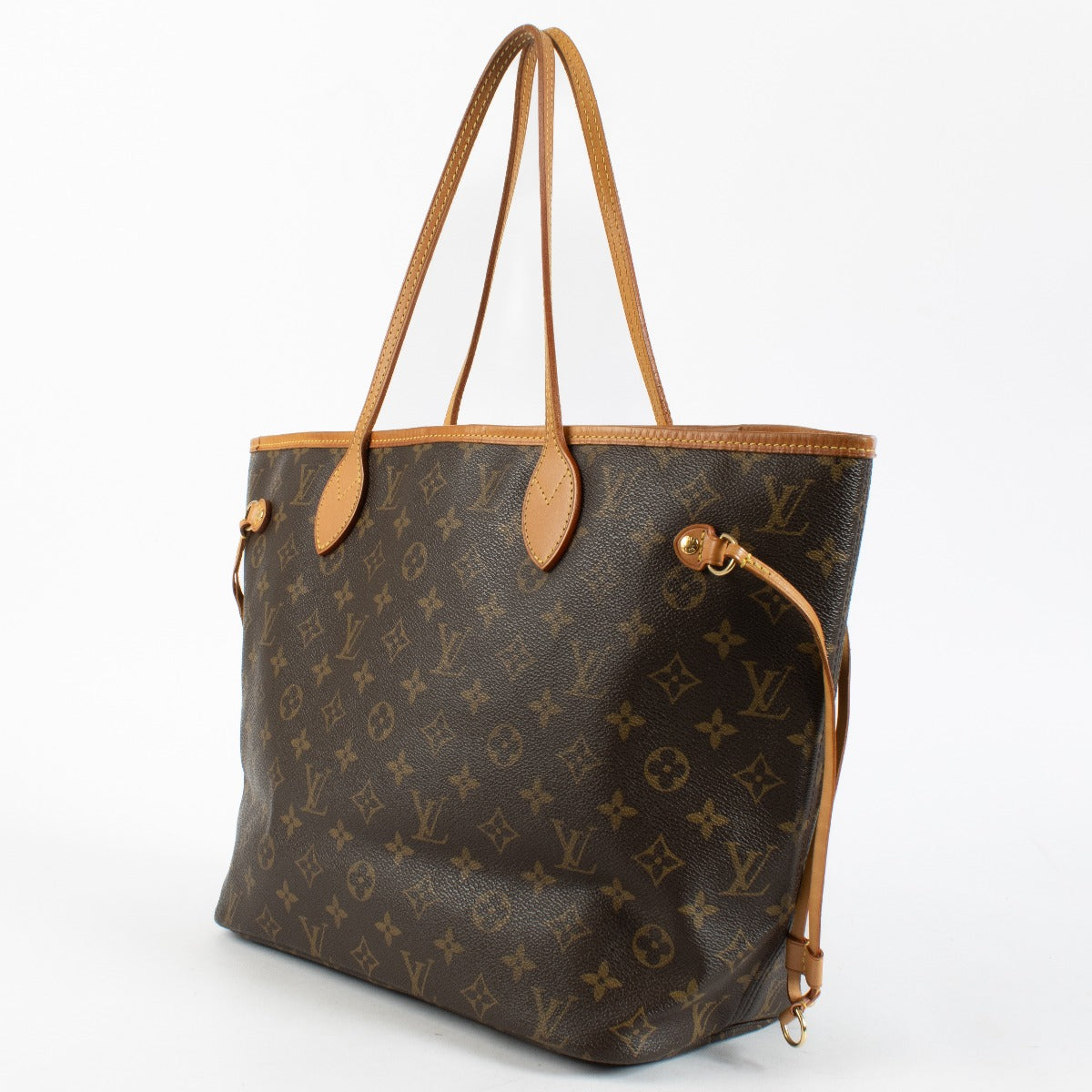 Louis Vuitton Monogram Neverfull tote bag in brown coated canvas with leather handles, pre-owned condition at Labellov.com
