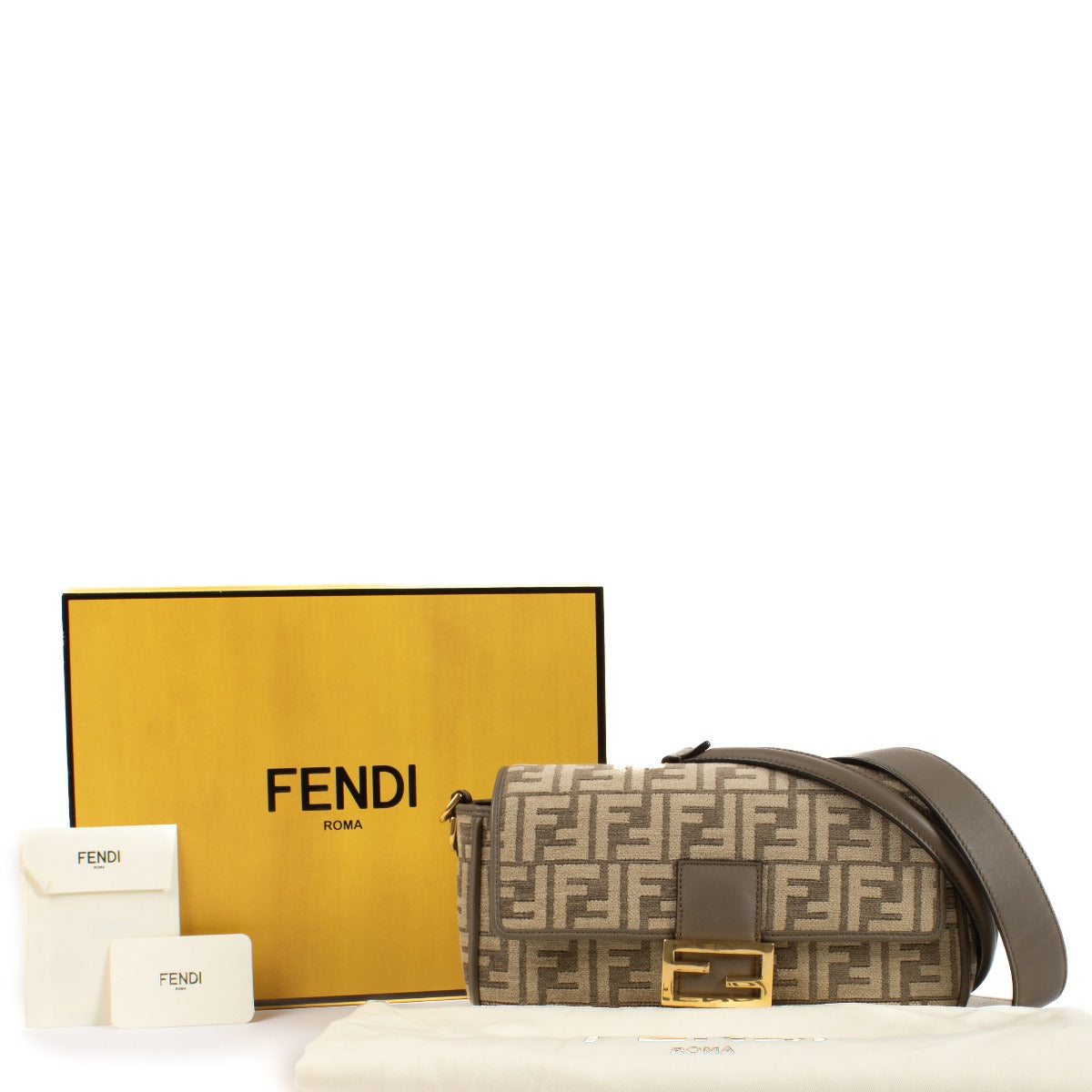 Shop 100% authentic secondhand Fendi Taupe Tapestry FF Tortora Nuvola Ovier Baguette on Labellov.com