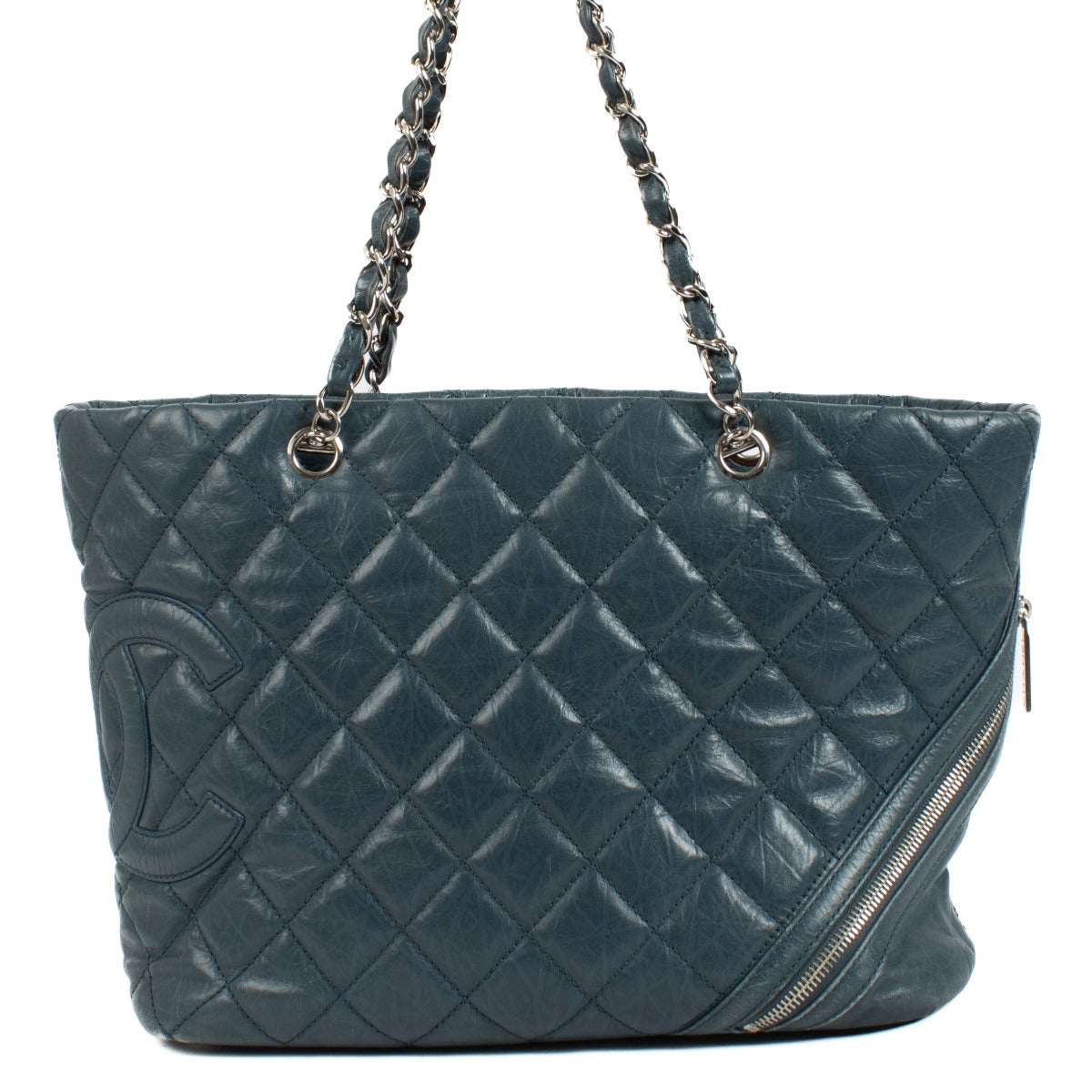 Chanel Blue Glazed Calfskin Cotton Club Tote Bag
