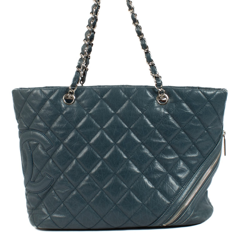 Chanel Blue Glazed Calfskin Cotton Club Tote Bag