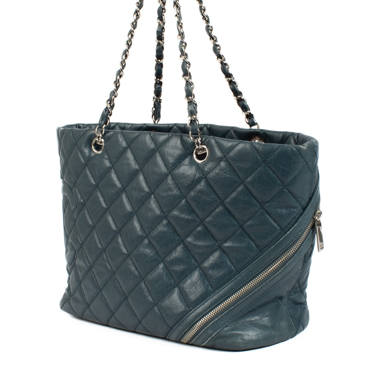 Chanel Blue Glazed Calfskin Cotton Club Tote Bag