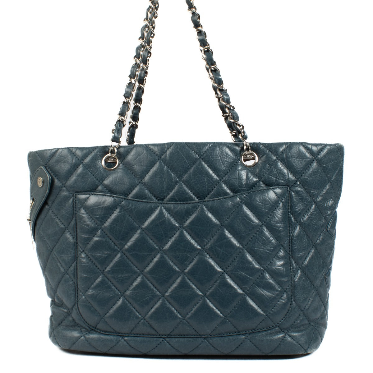Chanel Blue Glazed Calfskin Cotton Club Tote Bag