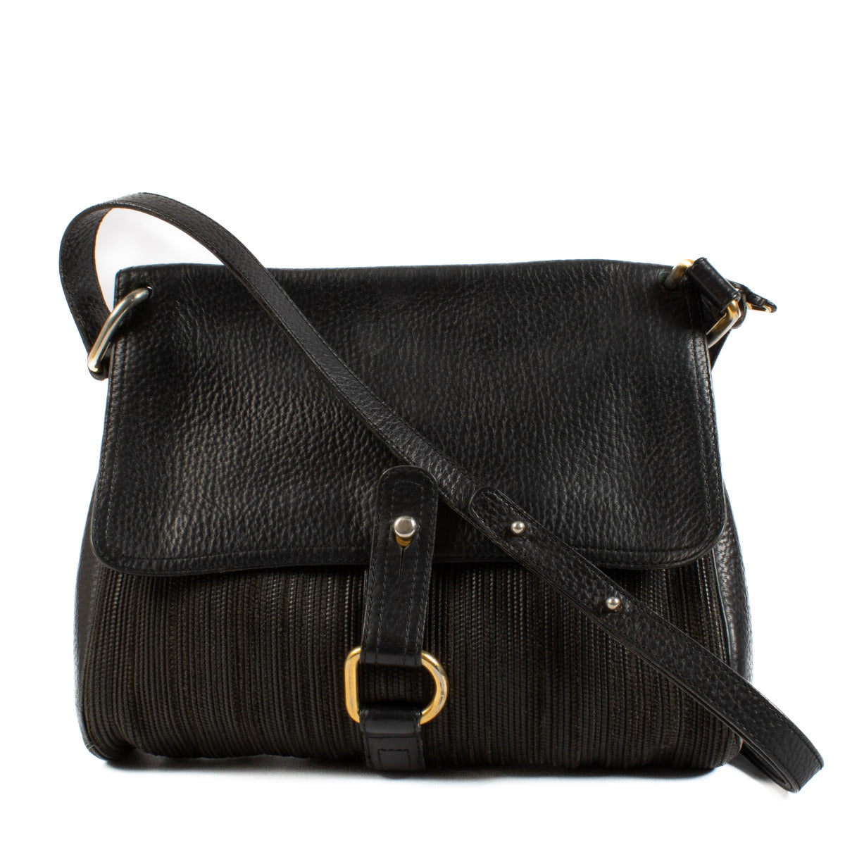 Sac bandoulière Fichou Delvaux en toile de cuir noire